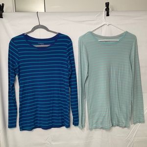 Ladies 2 Caslon Striped T Shirts Long Sleeve XL